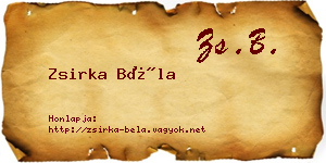 Zsirka Béla névjegykártya